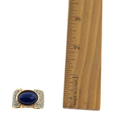 Vintage Ring Lapis Lazuli Bead and Clear Swarovski Crystal Cocktail Ring 18k Gold  R1934 - Limited Stock - Never Worn