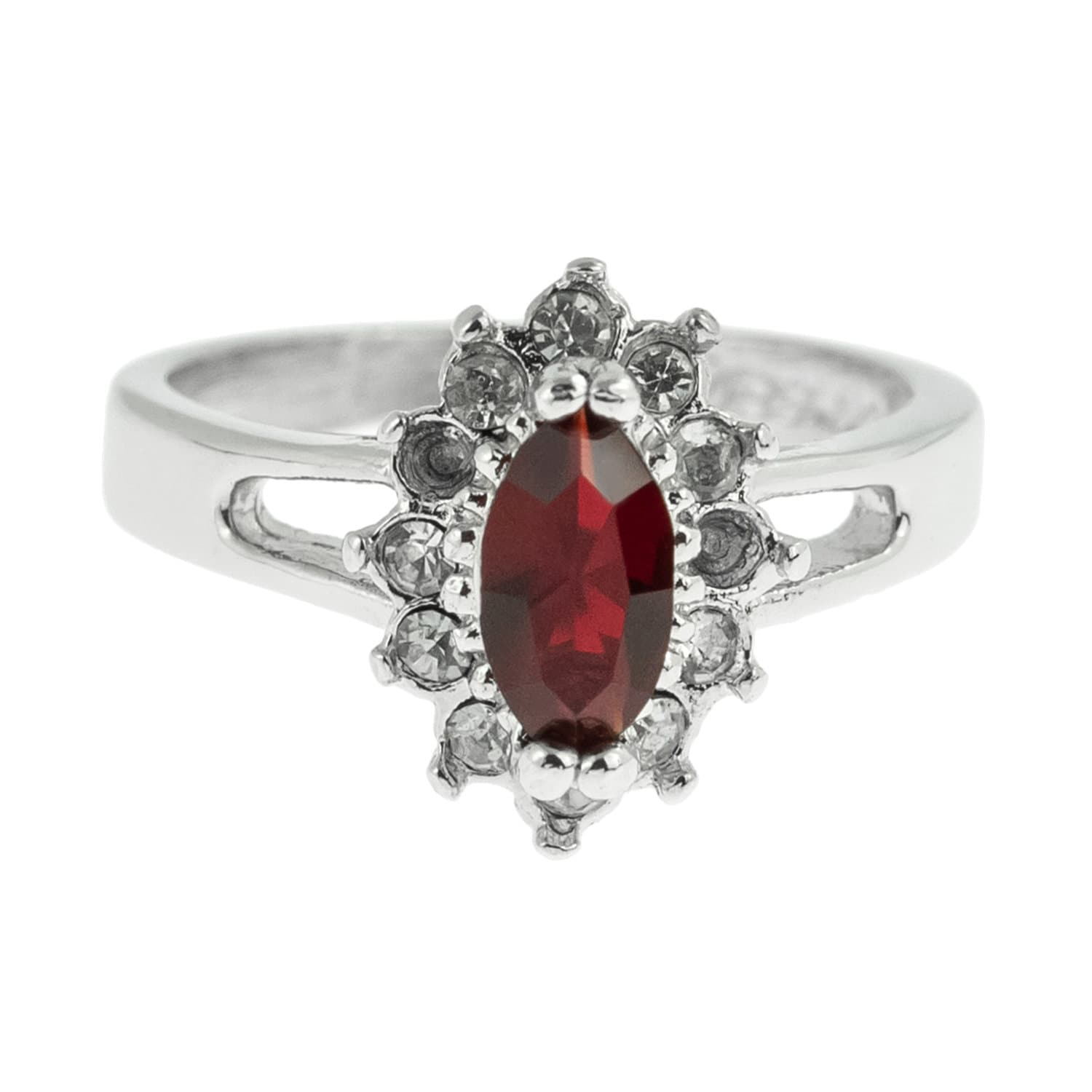 Vintage Ring Ruby and Clear Swarovski Crystals 18kt White Gold Silver July Birthstone #R1314 - Limited Stock - Never Worn