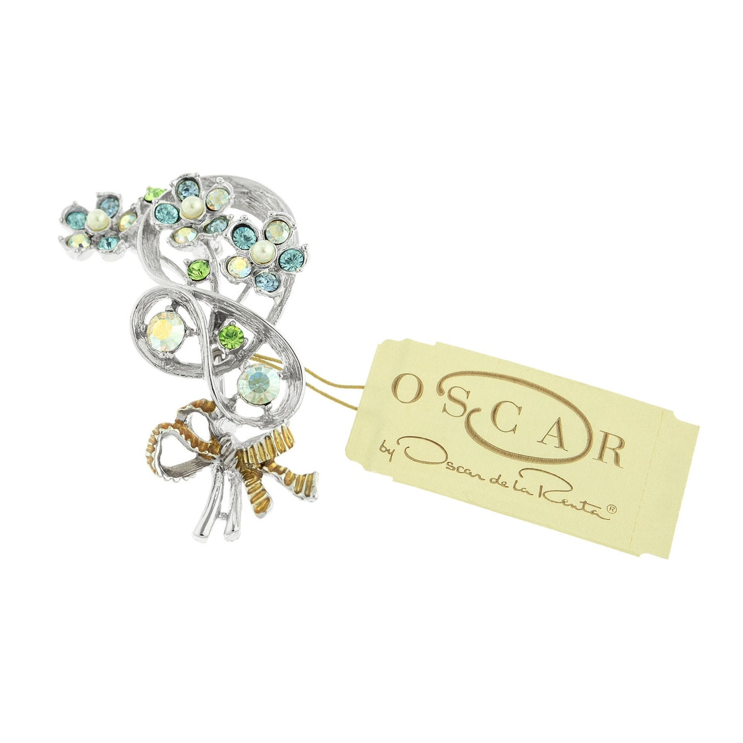 Oscar de la Renta Vintage Aurora Cubic Zirconia and Austrian Crystal Flower Pin Brooch OS-P311