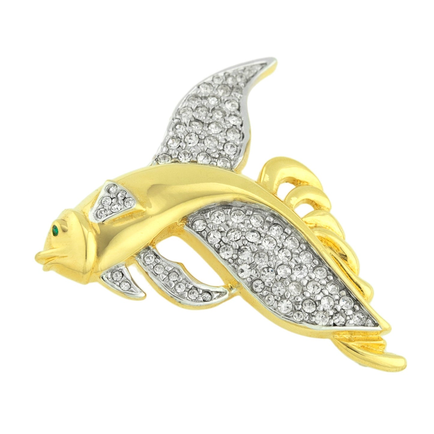 Vintage Ring Fish Brooch Pin Clear Swarovski Crystals 18k Gold - Limited Stock - Never Worn