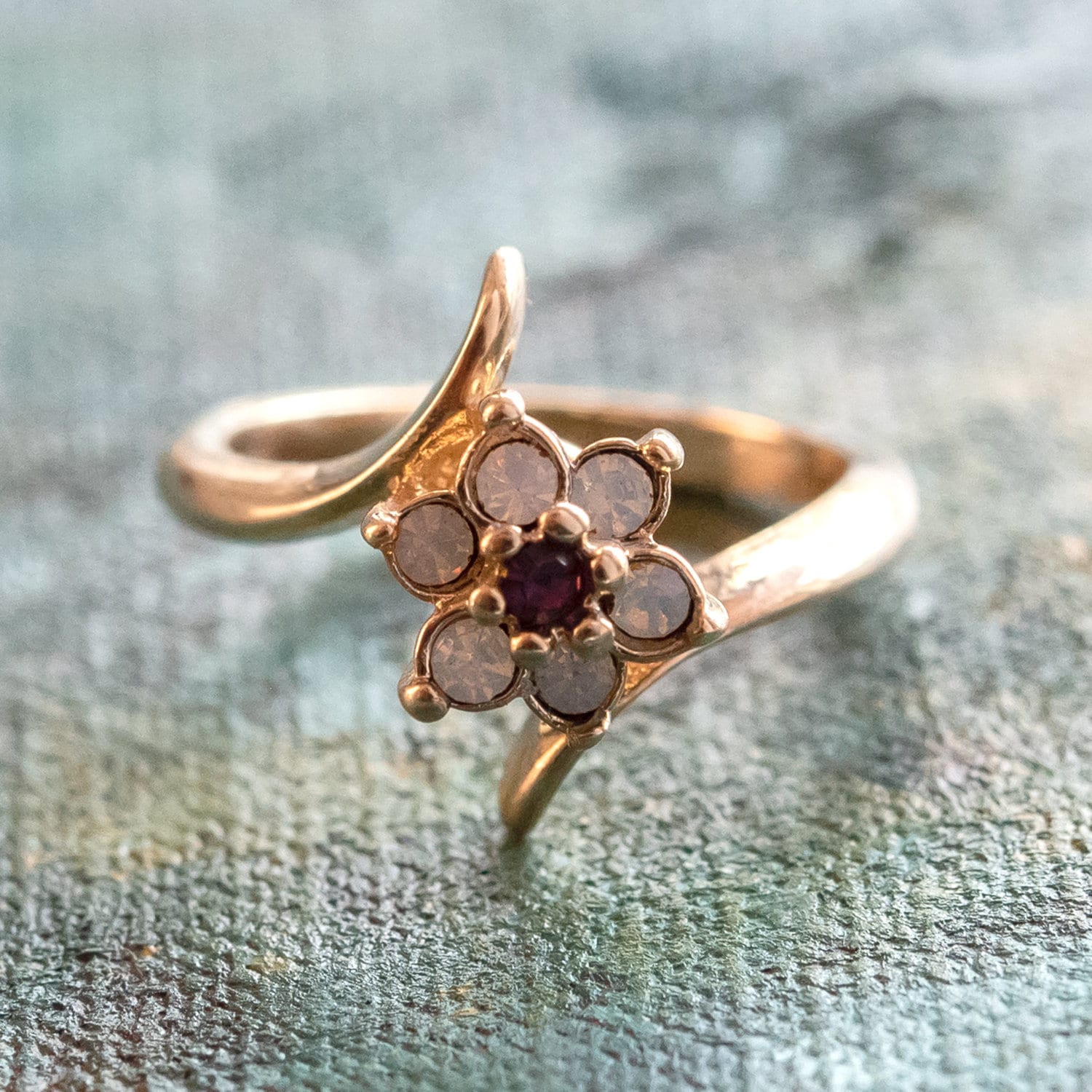 Vintage Ring 1970's Amethyst Crystal and Genuine Pinfire Opal Ring 18kt Gold Ring Womans Antique Jewlery R842 - Limited Stock - Never Worn
