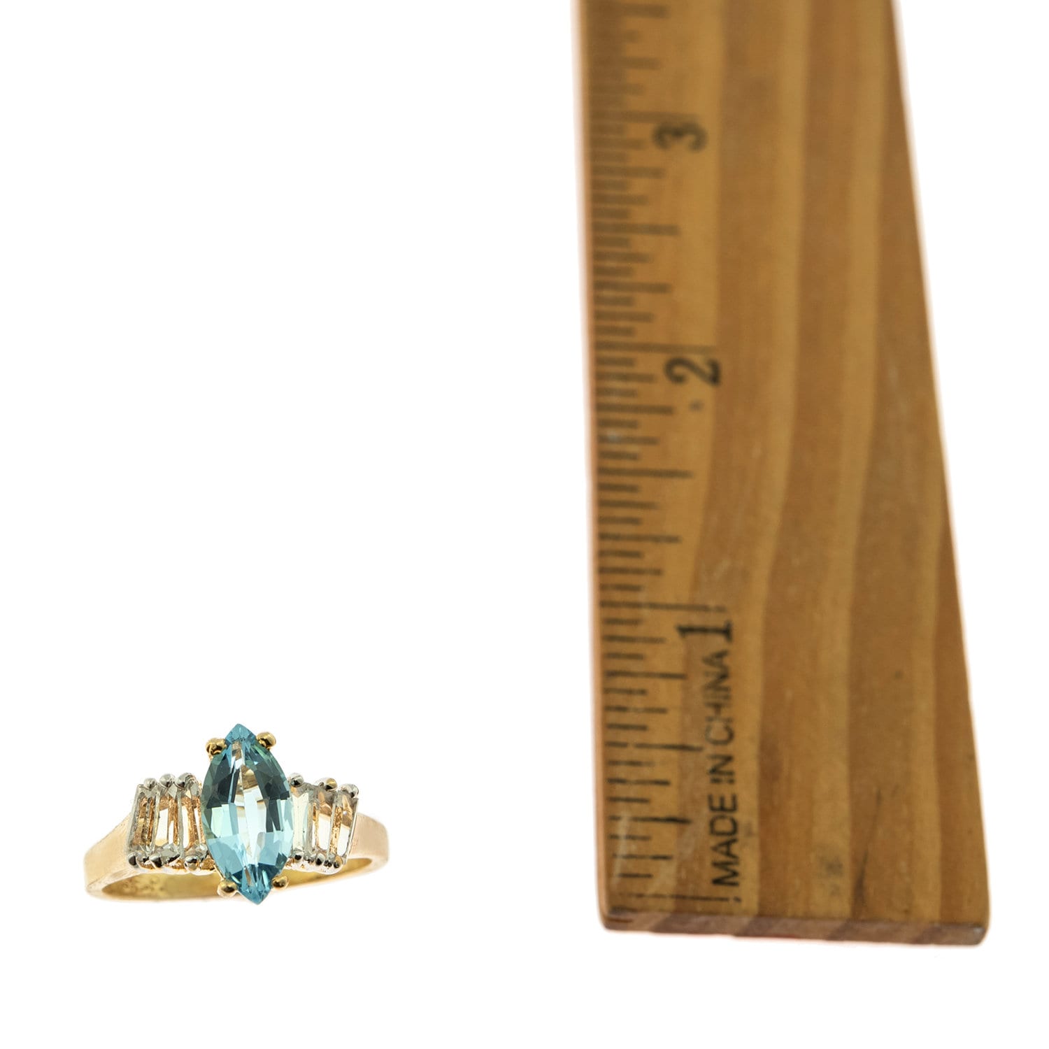Vintage Ring Genuine Blue Topaz and Clear Swarovski Crystals 18kt Gold Plated R2604 - Limited Stock - Never Worn