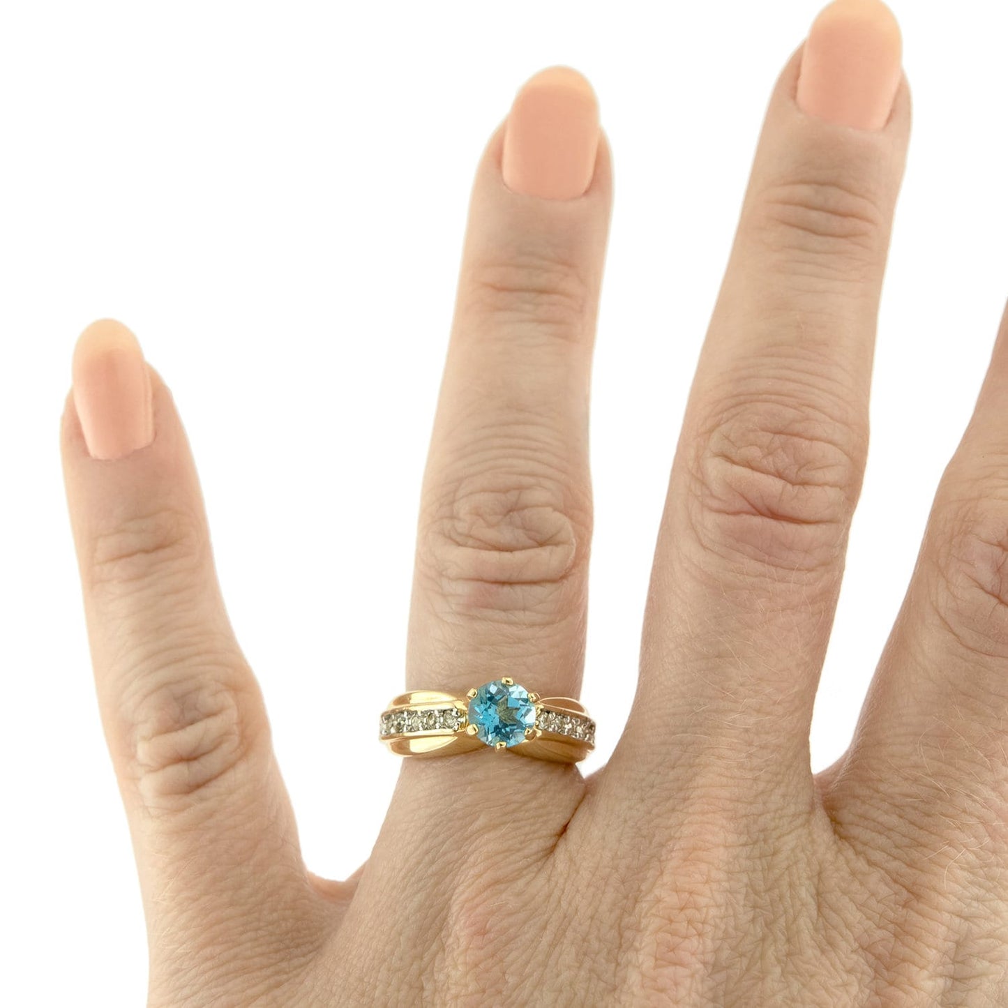 Vintage Ring Genuine Blue Topaz and Clear Swarovski Crystals 18kt Gold Plated R2736 - Limited Stock - Never Worn
