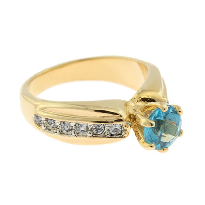 Vintage Ring Genuine Blue Topaz and Clear Swarovski Crystals 18kt Gold Plated R2736 - Limited Stock - Never Worn