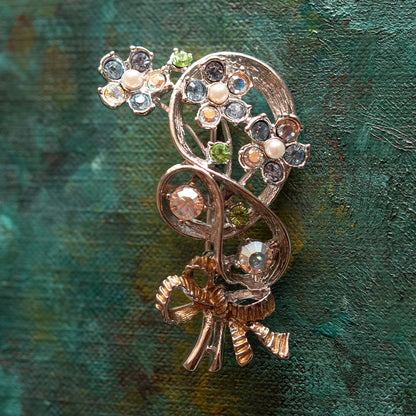 Oscar de la Renta Vintage Aurora Cubic Zirconia and Austrian Crystal Flower Pin Brooch OS-P311