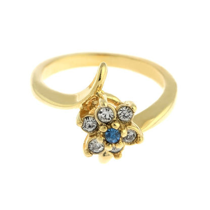Vintage Ring 1970's Sapphire and Clear Swarovski Crystal Ring 18kt Gold Ring R842 - Limited Stock - Never Worn