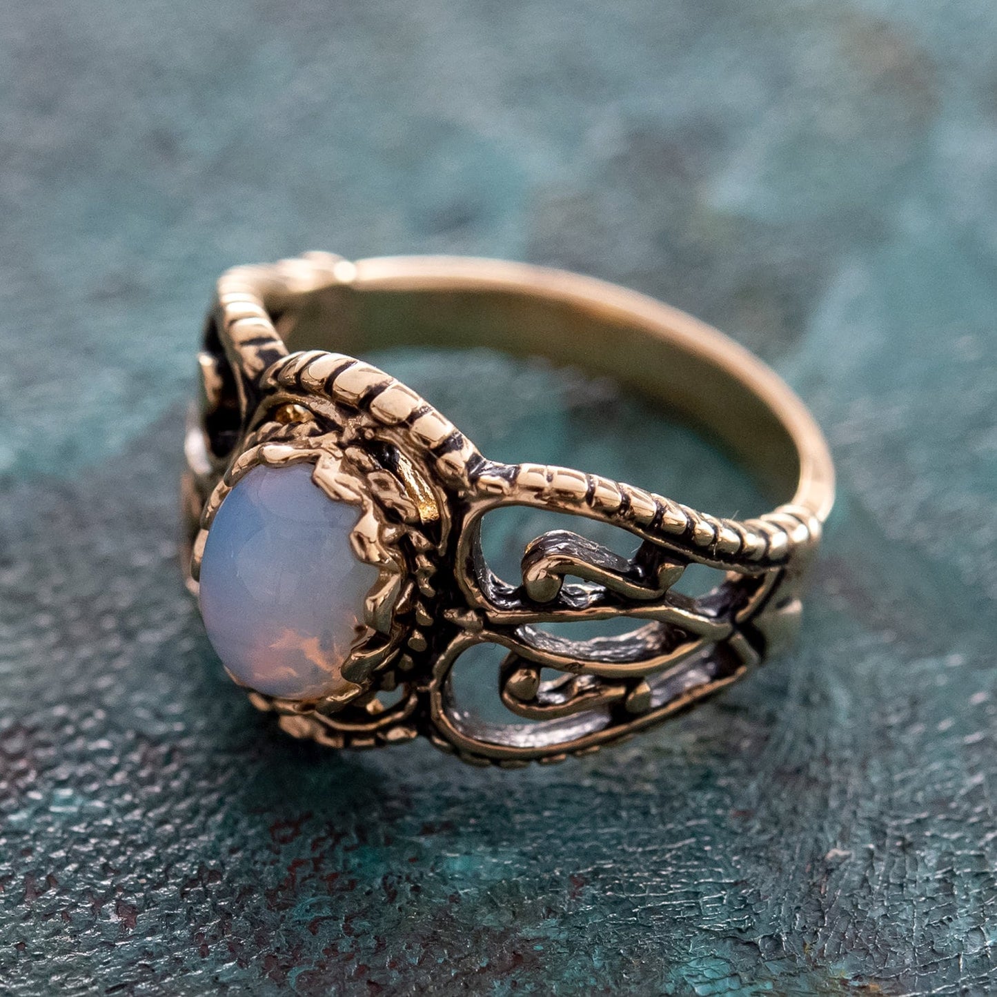 Vintage Ring Pinfire Opal Filigree Ring Antique 18k Gold Womans Jewlery Handmade Size Opals R142 - Limited Stock - Never Worn