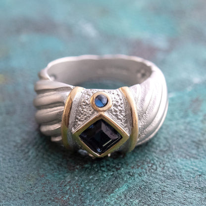 Vintage Ring 1970s Sapphire Austrian Crystal Ring 18k Brushed White Gold September Birthstone Antique #R3586 Size: 7