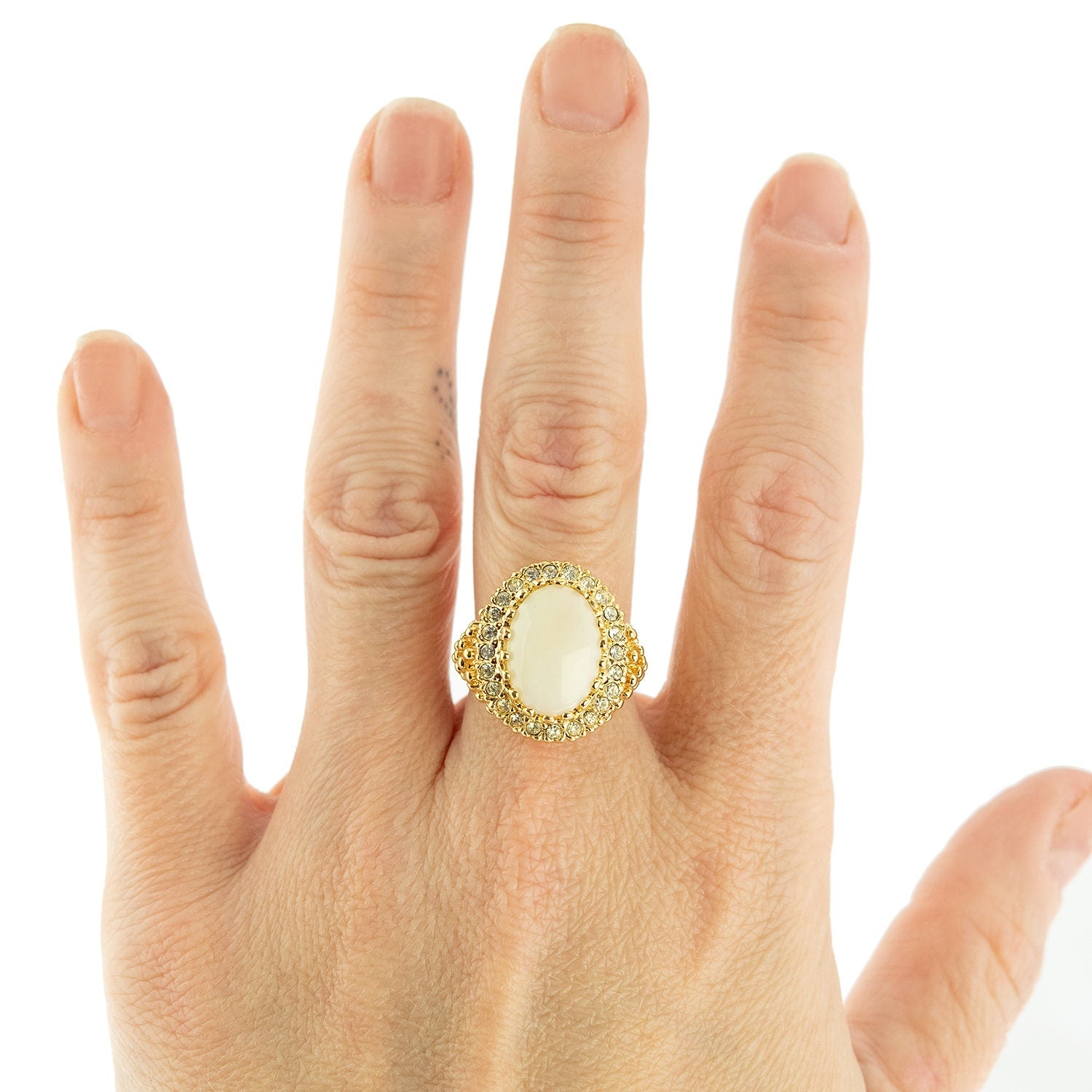 Vintage Ring Genuine Opal and Clear Crystal Ring Edwardian Style 18k Gold Ring R169 - Limited Stock - Never Worn