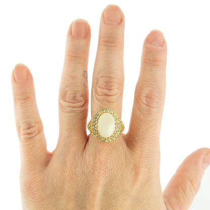 Vintage Ring Genuine Opal and Clear Crystal Ring Edwardian Style 18k Gold Ring R169 - Limited Stock - Never Worn