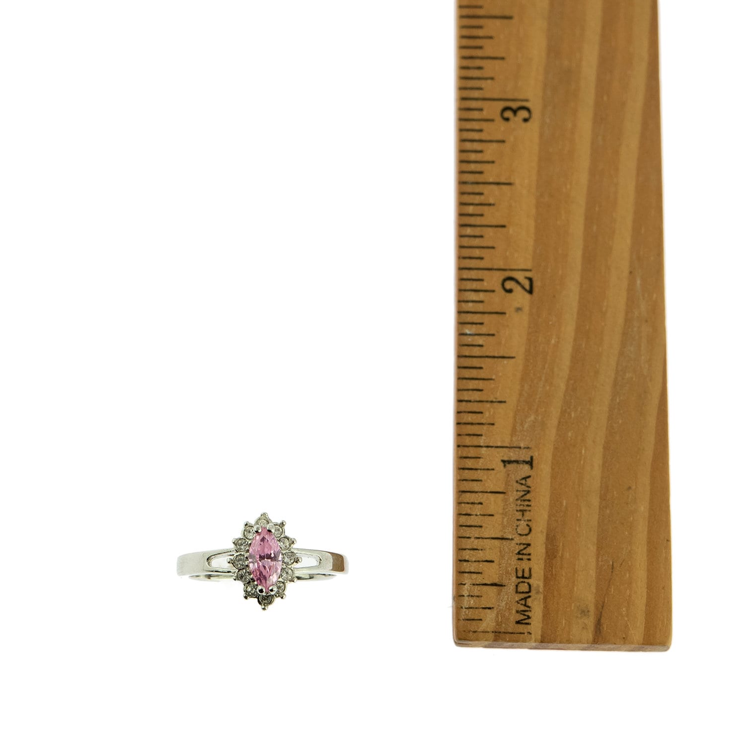 Vintage Ring Pink Tourmaline Cubic Zirconia and Clear Swarovski Crystals 18kt White Gold Silver  #R1314 - Limited Stock - Never Worn