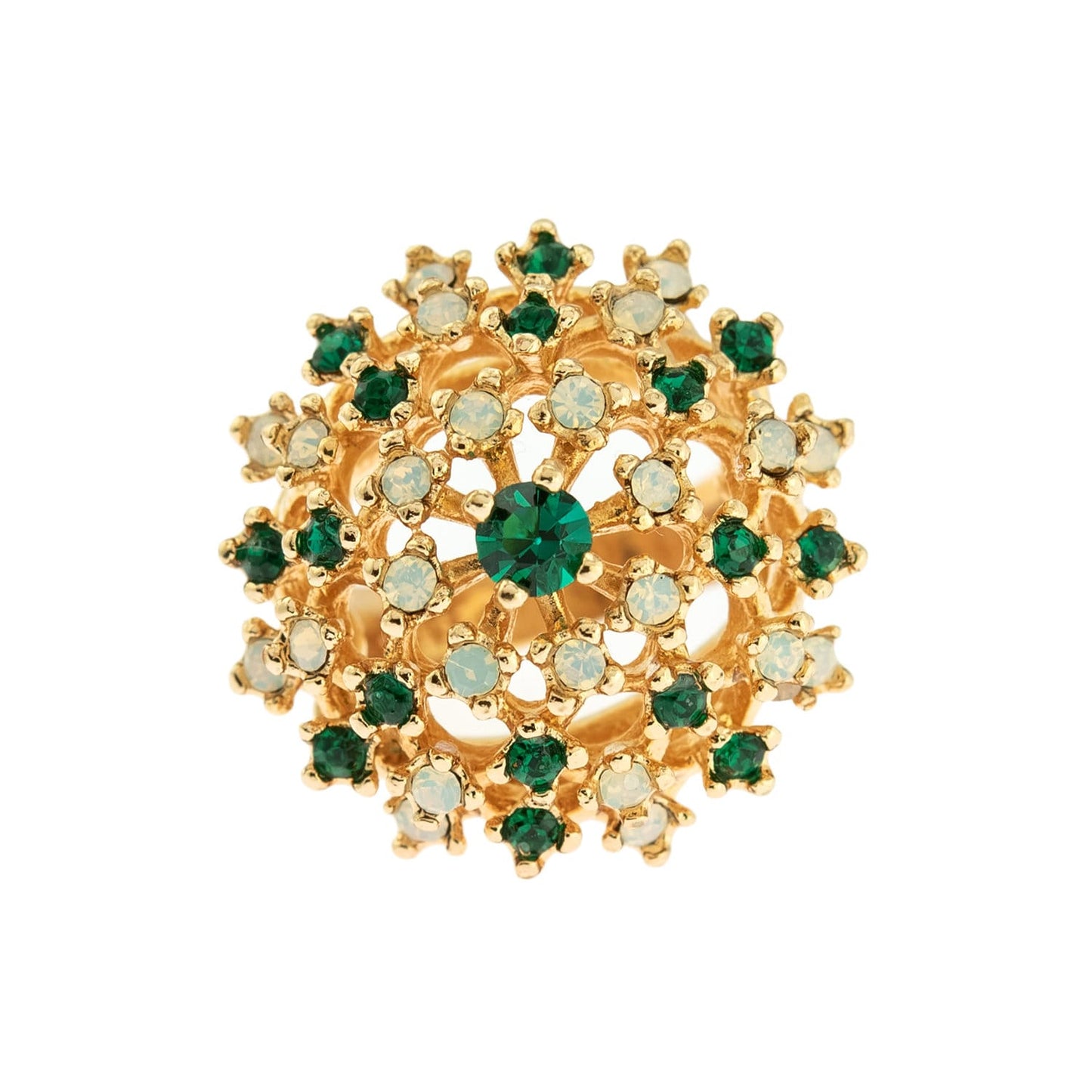 Vintage Ring Emerald Swarovski Crystal and Pinfire Opal Burst Ring 18k Gold  R195 - Limited Stock - Never Worn