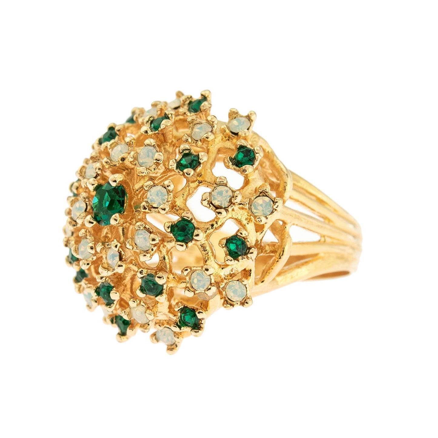 Vintage Ring Emerald Swarovski Crystal and Pinfire Opal Burst Ring 18k Gold  R195 - Limited Stock - Never Worn