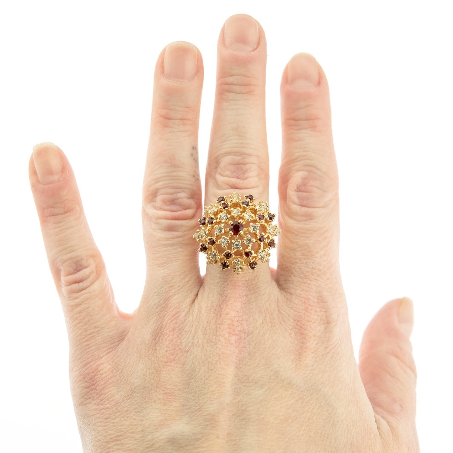 Vintage Ring Ruby and Clear Swarovski Crystal Burst Ring 18k Gold  R195 - Limited Stock - Never Worn
