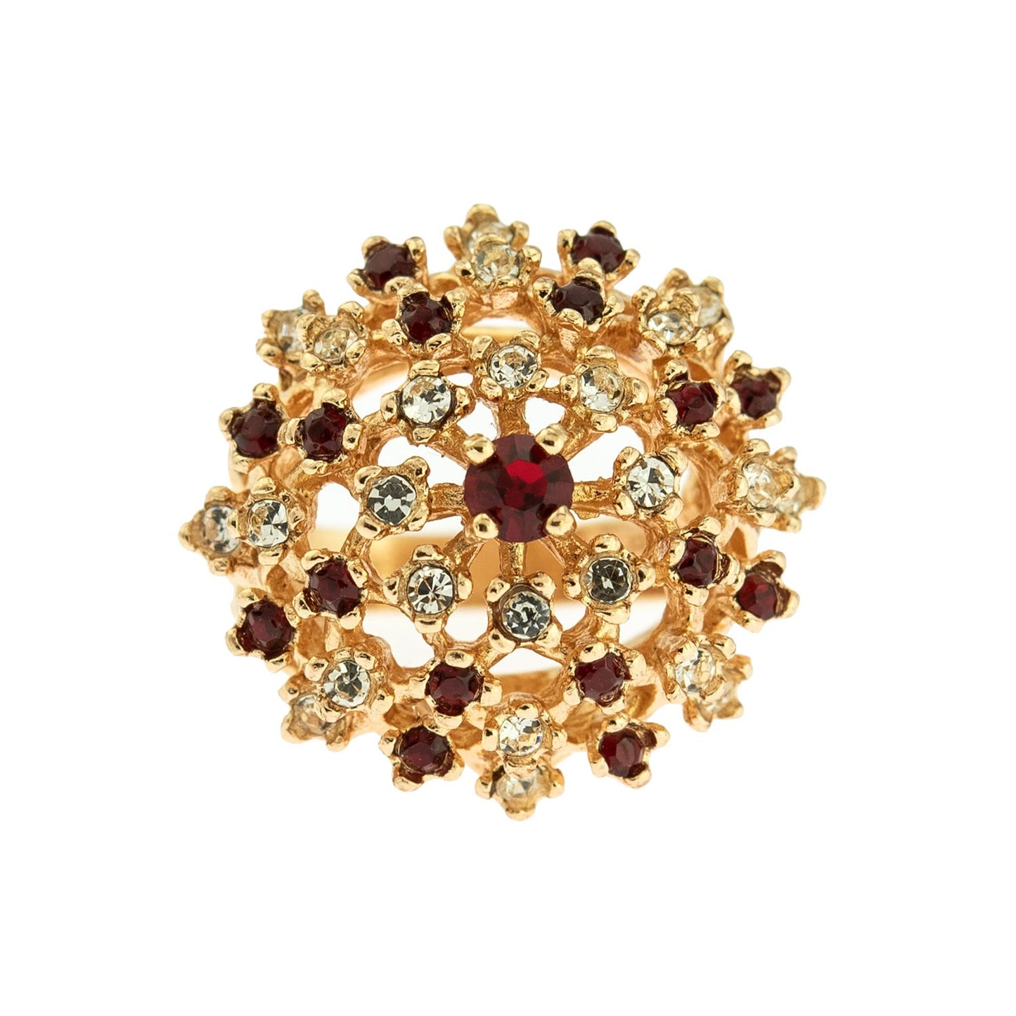 Vintage Ring Ruby and Clear Swarovski Crystal Burst Ring 18k Gold  R195 - Limited Stock - Never Worn