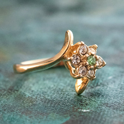 Vintage Ring 1970's Peridot and Swarovski Crystal Ring 18kt Gold Ring R842 - Limited Stock - Never Worn