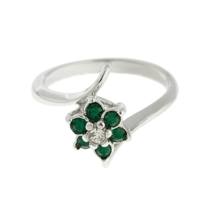 Vintage Ring 1970's Emerald and Swarovski Crystal Ring 18kt White Gold Silver Ring R842 - Limited Stock - Never Worn