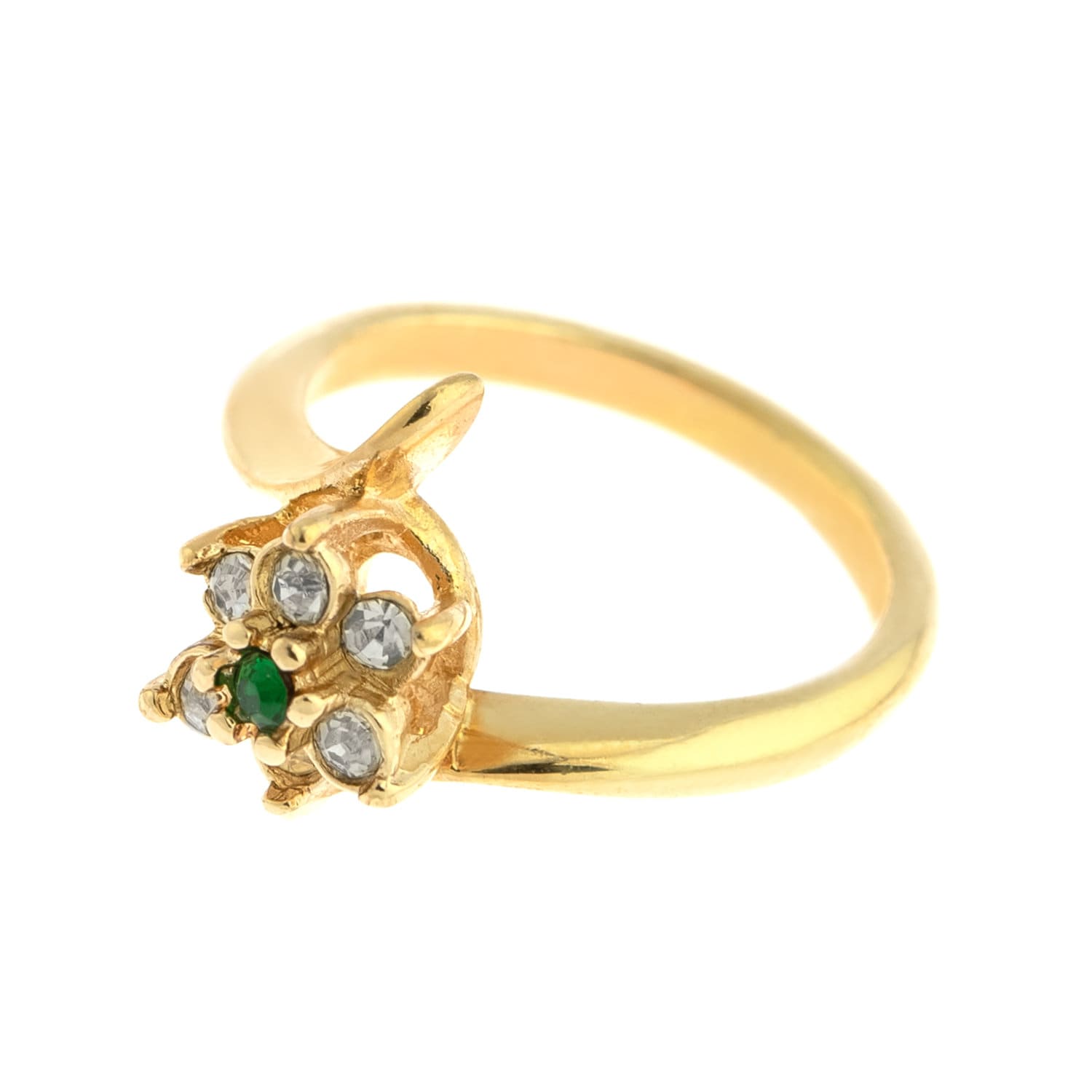 Vintage Ring 1970's Emerald and Swarovski Crystal Ring 18kt Gold Ring R842 - Limited Stock - Never Worn