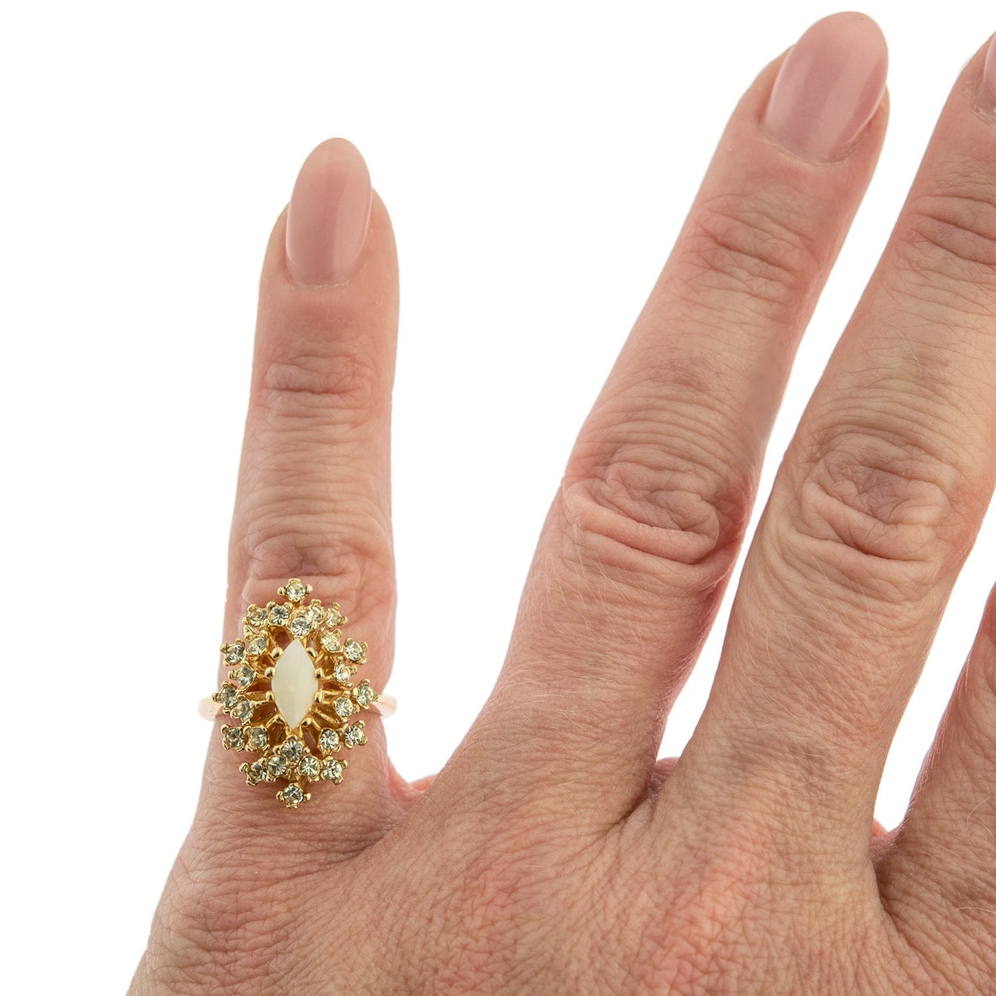 Vintage Ring Genuine Opal and Clear Swarovski Crystals 18k Gold Victorian Style #R221 - Limited Stock - Never Worn