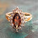 Vintage Ring Smoke Topaz and Clear Swarovski Crystals 18k Gold Plated Antique Womans Jewelry Topaz #R1891
