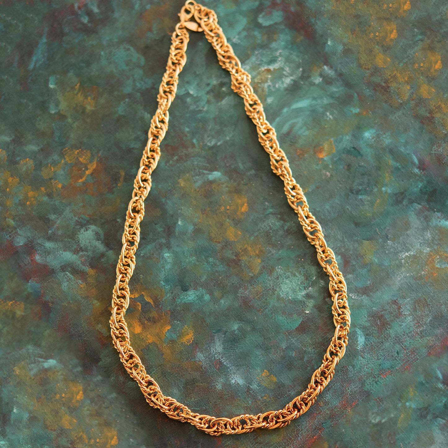 Vintage Oscar De La Renta 24 Inch Gold Tone Link Chain Necklace Designer Antique Womans Jewlery #OSN474