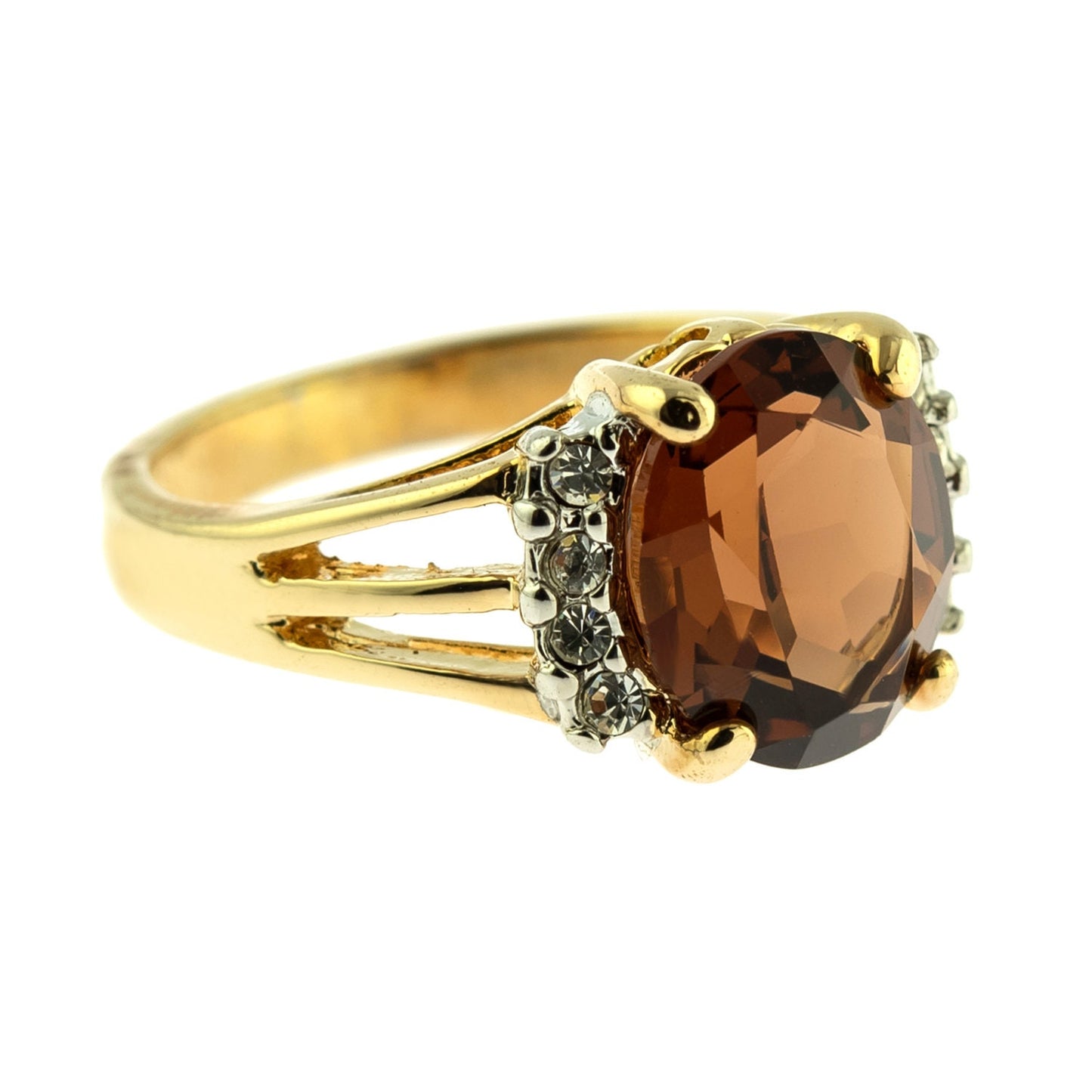 Vintage Ring 1980's Smoke Topaz Swarovski Crystal Ring 18k Gold  R1664 - Limited Stock - Never Worn