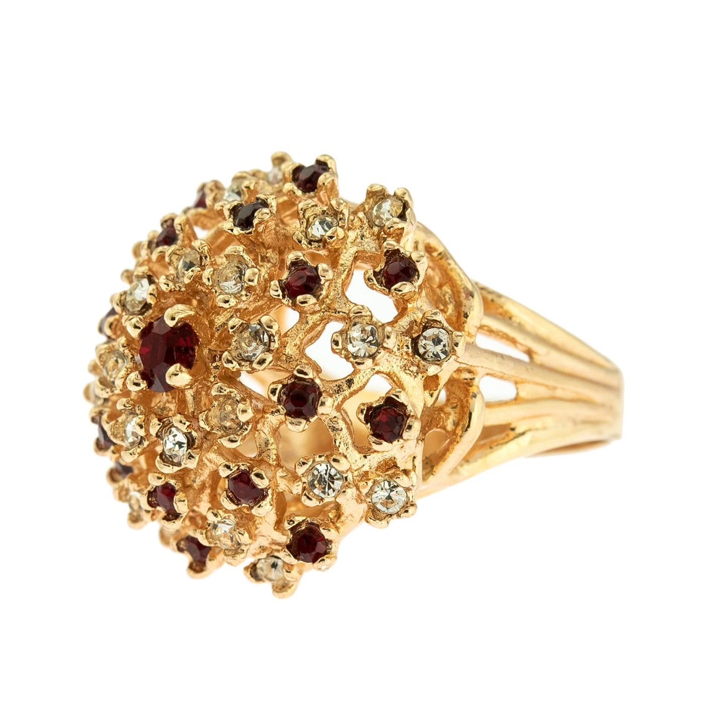 Vintage Ring Ruby and Clear Swarovski Crystal Burst Ring 18k Gold  R195 - Limited Stock - Never Worn