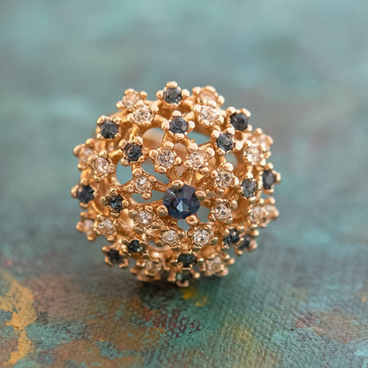 Vintage Ring Amethyst Crystal and Pinfire Opal Burst Ring 18k Gold  R195