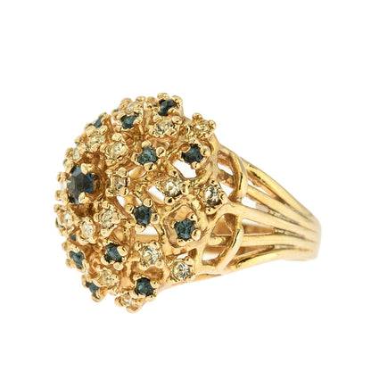 Vintage Ring Sapphire and Clear Austrian Crystal Burst Ring 18k Gold  R195 - Limited Stock - Never Worn