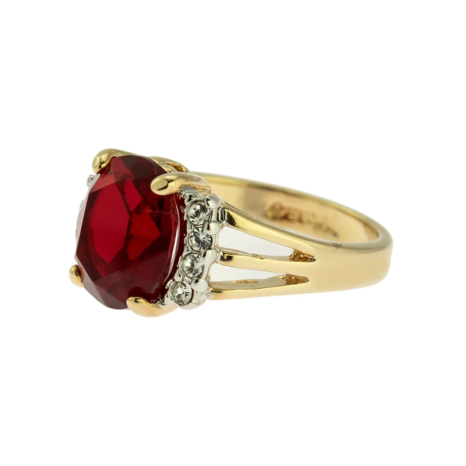 Vintage Ring 1980's Ruby Cubic Zirconia Ring with Clear Swarovski Crystals 18k Gold  R1664 - Limited Stock - Never Worn