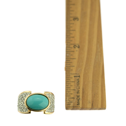 Vintage Ring Turquoise Glass Bead Clear Swarovski Crystals Cocktail Ring 18k Gold Antique Jewlery Womans R1934 - Limited Stock - Never Worn
