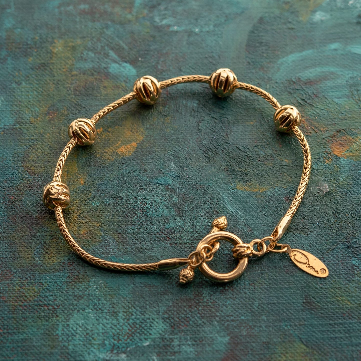 Vintage Bracelet Oscar De La Renta Gold Textured Bead and Chain Bracelet Women OSB-545 Antique Bracelet Jewelry