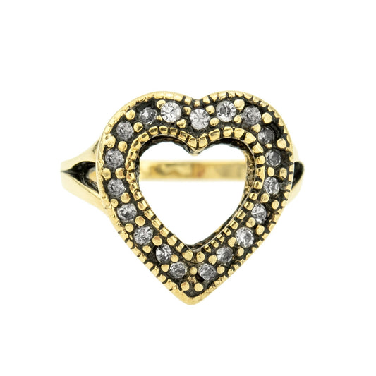Vintage Ring Clear Swarovski Crystal Heart Ring Antique 18k Gold  R1756-CAY - Limited Stock - Never Worn