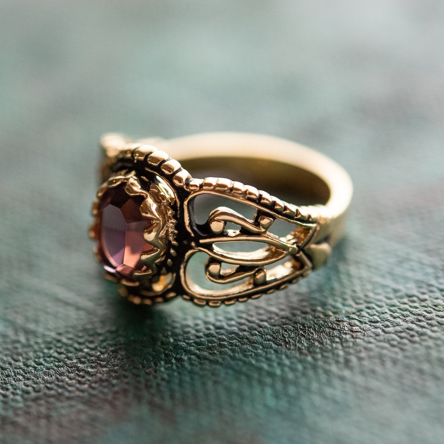 Vintage Ring Amethyst Crystal Ring Antique 18k Gold Womans Jewelry Rings Handmade Size R142-AAY - Limited Stock - Never Worn