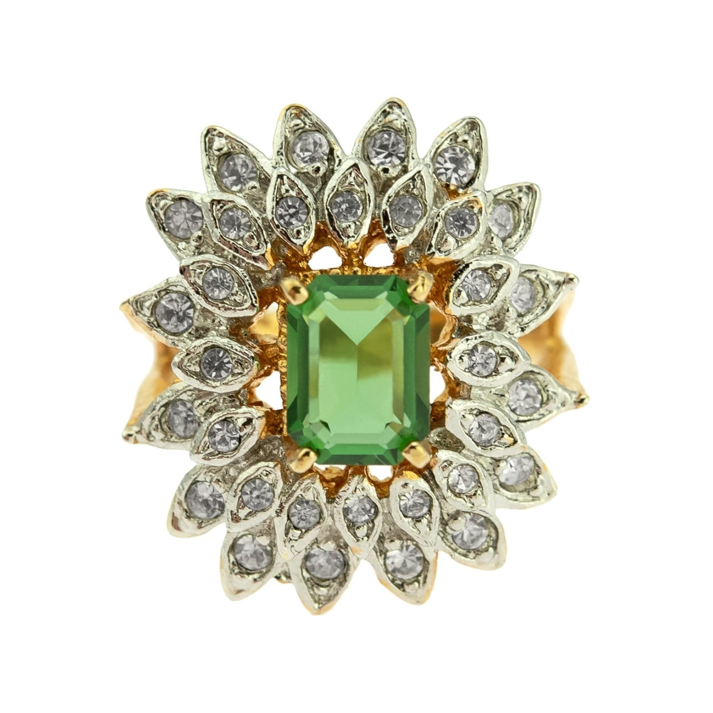 Vintage Ring 1970's Green Tourmaline and Clear Swarovski Crystals 18k Gold   #R1968-GTY - Limited Stock - Never Worn