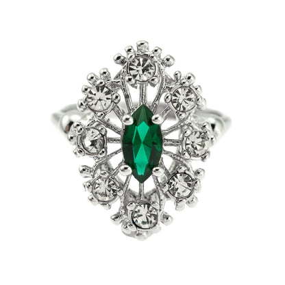 Vintage Ring Emerald and Clear Crystal Ring Birthstone Ring 18kt Antique Gold Made in America - Limited Stock - Never Worn