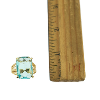 Vintage Ring 1970s Aquamarine Austrian Crystal 18k Gold Cocktail Ring Antique Womans Jewlery #R694-AQY - Limited Stock - Never Worn