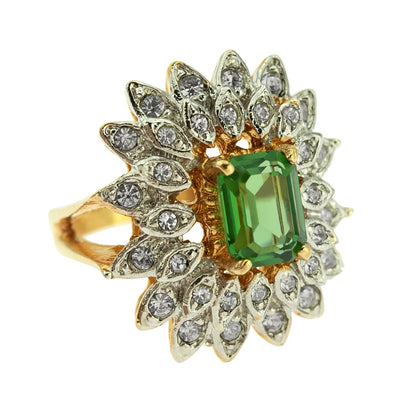 Vintage Ring 1970's Green Tourmaline and Clear Swarovski Crystals 18k Gold   #R1968-GTY - Limited Stock - Never Worn