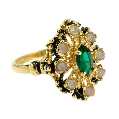 Vintage Ring Emerald and Pinfire Opal Cocktail Ring Birthstone 18kt Antique Jewelry for Women - Limited Stock - Never Worn