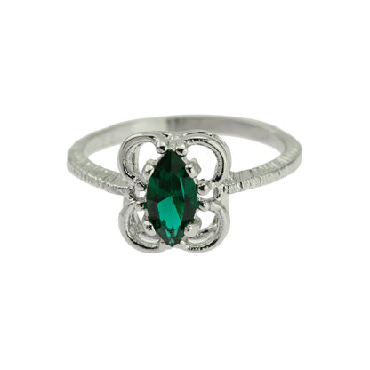 Vintage Ring Emerald Austrian Crystal Ring 18k White Gold Silver Made in the USA R586 - Limited Stock - Never Worn