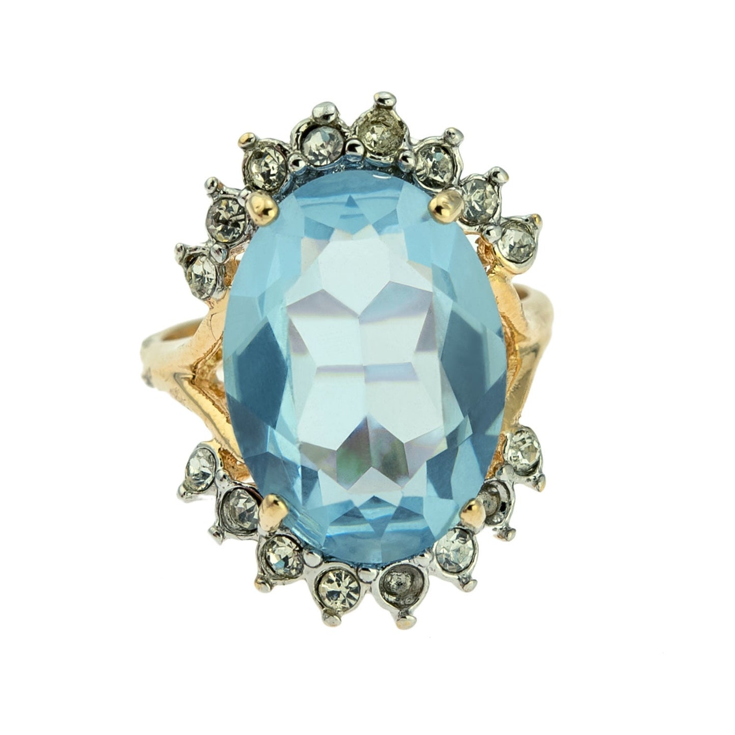 Vintage Ring Aquamarine and Clear Swarovski Crystal Ring 18k Gold Antique Jewelry for Women R1909-AQY - Limited Stock - Never Worn