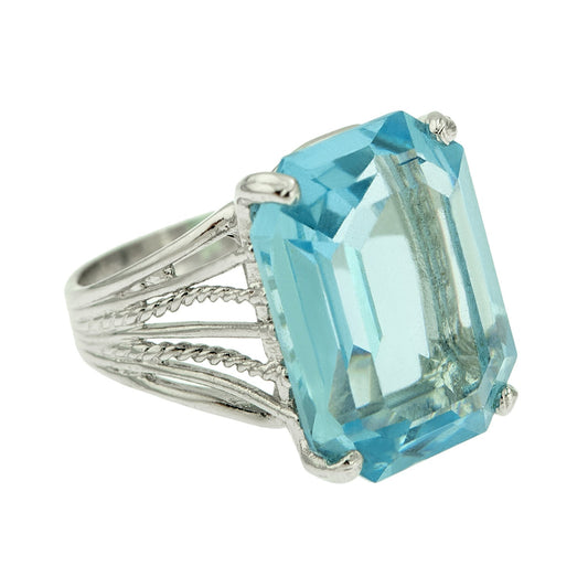 Vintage Ring 1970s Aquamarine Austrian Crystal 18k Gold Cocktail Ring #R694-AQW - Limited Stock - Never Worn