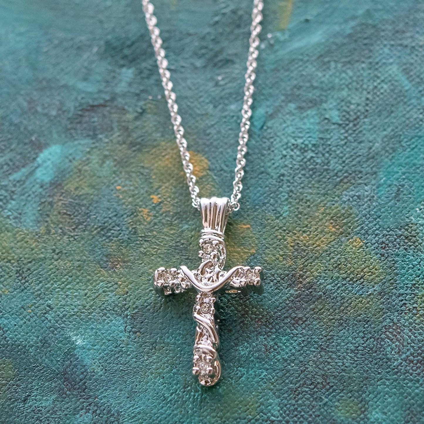 Vintage Cross Pendant with Clear Swarovski Crystals 16 Inch Two Tone Gold Plated Pendant Necklace #N624-YW