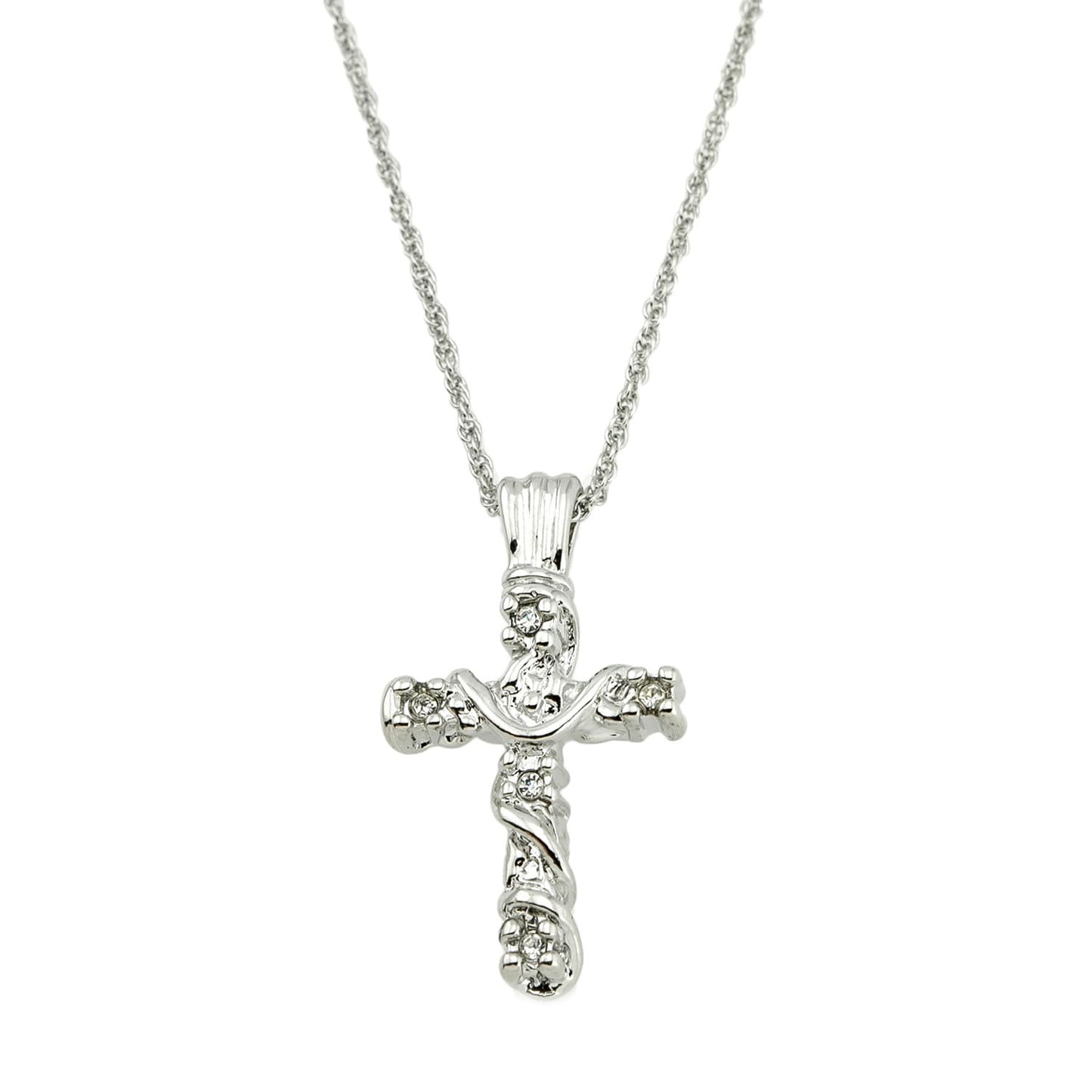 Vintage Cross Pendant with Swarovski Crystals 16 Inch White Gold Silver Plated Pendant Necklace #N624-W - Limited Stock - Never Worn