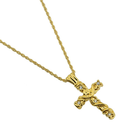 Vintage Cross Pendant with Swarovski Crystals 16in Gold Plated Pendant Necklace Antique Jewlery Womans #N624-Y - Limited Stock - Never Worn