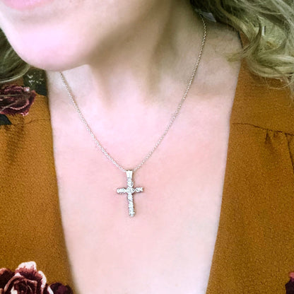 Vintage Cross Pendant with Swarovski Crystals 16 Inch White Gold Silver Plated Pendant Necklace #N624-W - Limited Stock - Never Worn