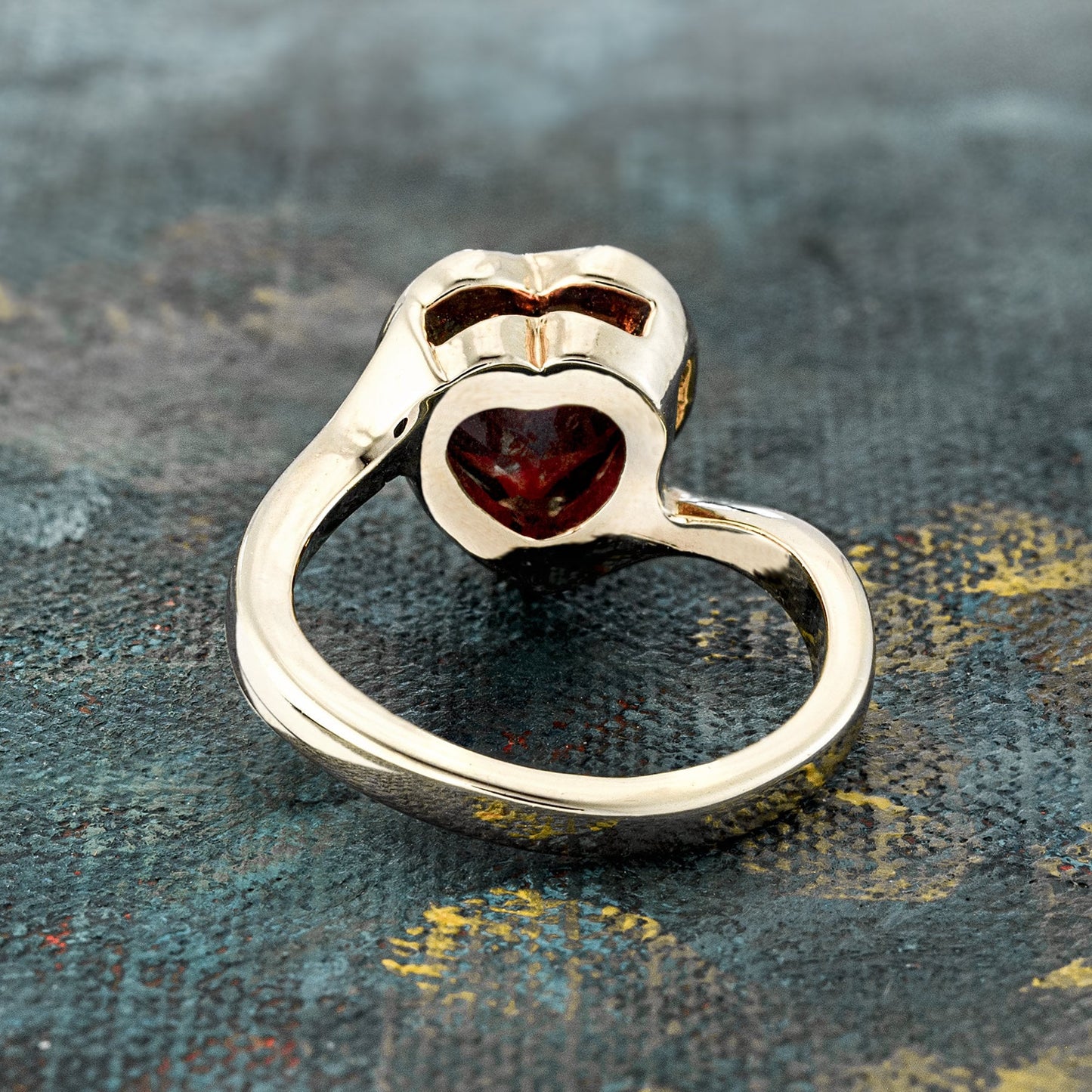 Vintage Ring 1970s Heart Shape Ring with Garnet Swarovski Crystal 18k Gold  #R1400 - Limited Stock - Never Worn