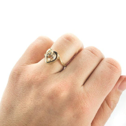 Vintage Ring 1970s Heart Shape Ring with Garnet Swarovski Crystal 18k Gold  #R1400 - Limited Stock - Never Worn