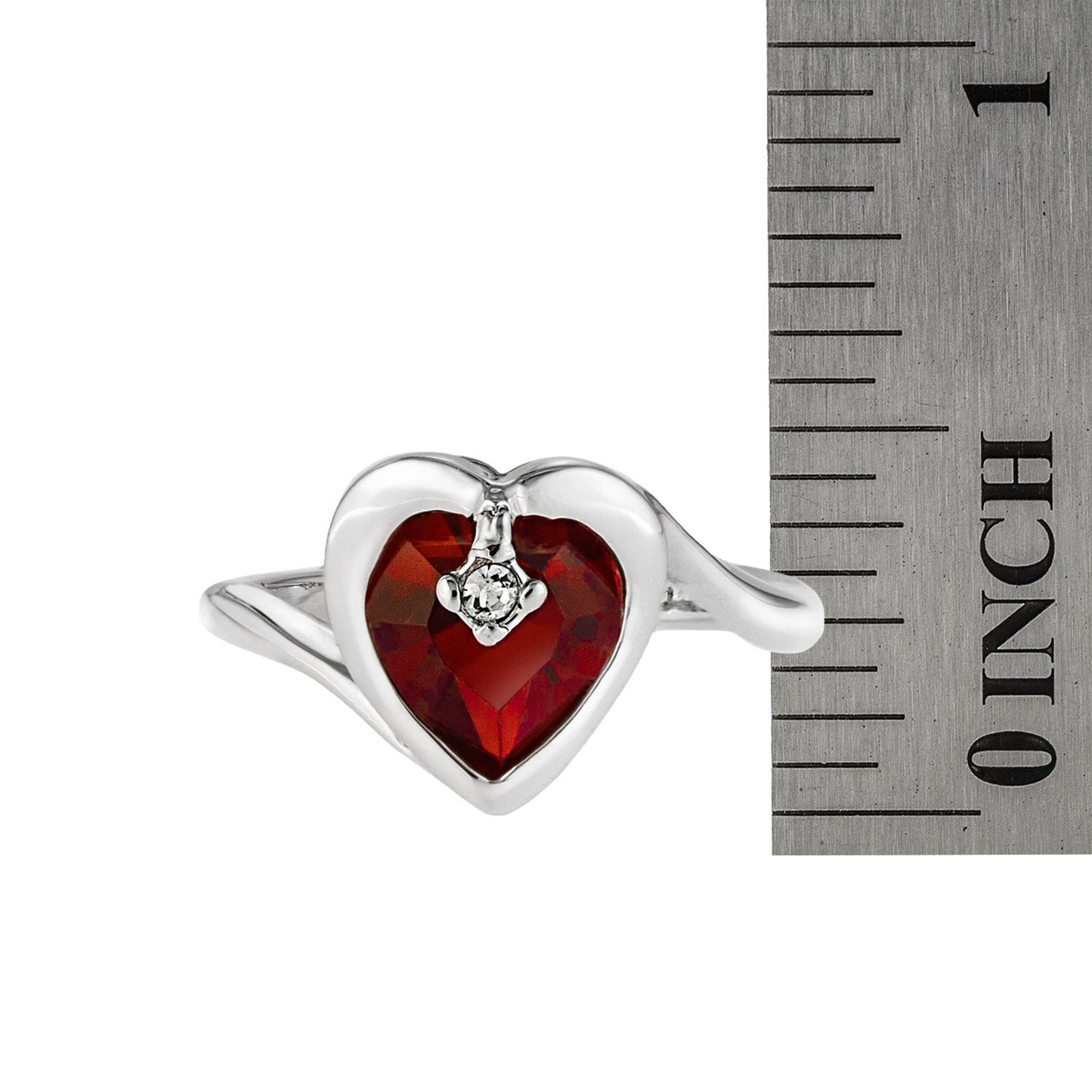 Vintage Ring 1970s Heart Shape Ring with Ruby Swarovski Crystal 18k White Gold Silver  #R1400 - Limited Stock - Never Worn