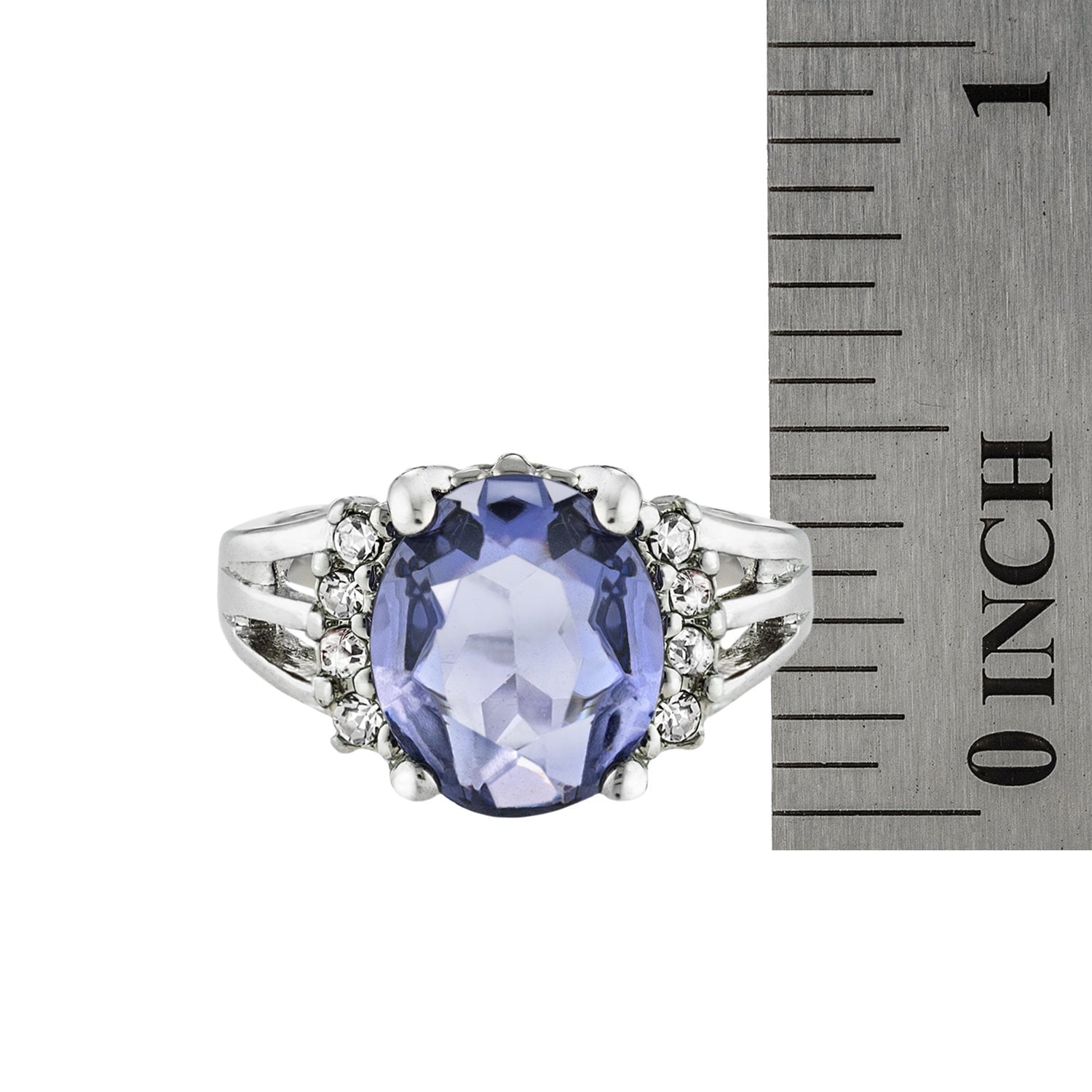 Vintage Ring 1980's Tanzanite Cubic Zirconia Ring with Clear Swarovski Crystals 18k White Gold Silver  R1664-AY - Limited Stock - Never Worn